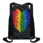 LGBT Pride Rainbow Heart Stones Print Drawstring Backpack