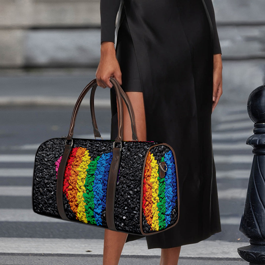LGBT Pride Rainbow Heart Stones Print Duffle Bag