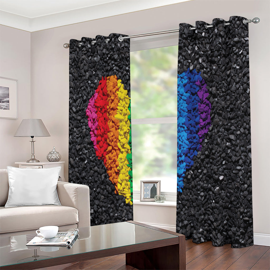 LGBT Pride Rainbow Heart Stones Print Extra Wide Grommet Curtains