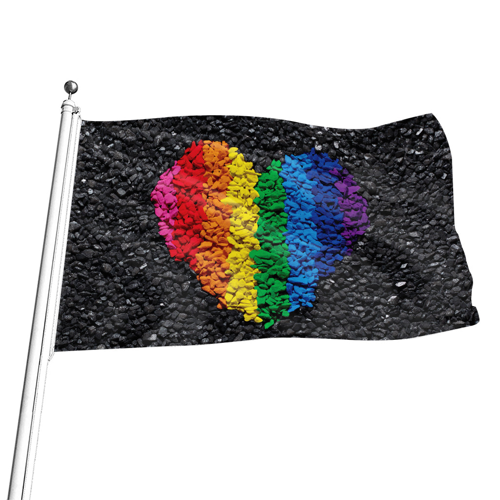 LGBT Pride Rainbow Heart Stones Print Flag