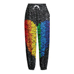 LGBT Pride Rainbow Heart Stones Print Fleece Lined Knit Pants