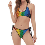 LGBT Pride Rainbow Heart Stones Print Halter Scoop Tie Side Bikini