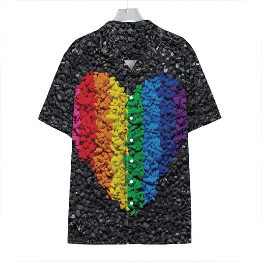 LGBT Pride Rainbow Heart Stones Print Hawaiian Shirt