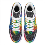 LGBT Pride Rainbow Heart Stones Print High Top Leather Sneakers