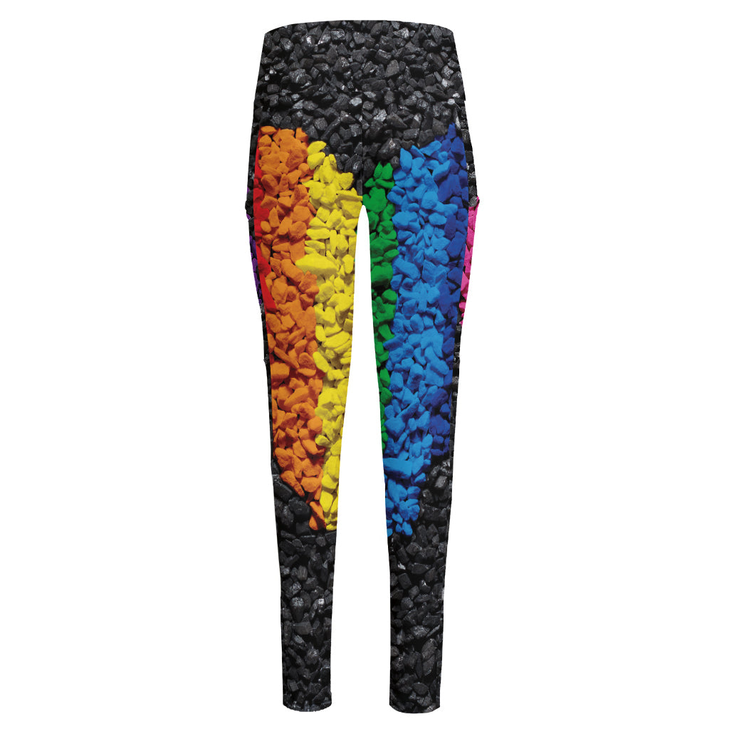 LGBT Pride Rainbow Heart Stones Print High-Waisted Pocket Leggings