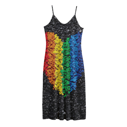 LGBT Pride Rainbow Heart Stones Print Jersey Midi Cami Dress