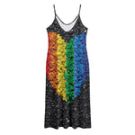 LGBT Pride Rainbow Heart Stones Print Jersey Midi Cami Dress