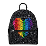 LGBT Pride Rainbow Heart Stones Print Leather Backpack