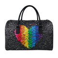 LGBT Pride Rainbow Heart Stones Print Leather Duffel Bag