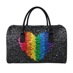 LGBT Pride Rainbow Heart Stones Print Leather Duffle Bag