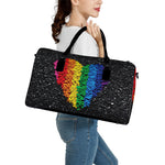 LGBT Pride Rainbow Heart Stones Print Leather Duffle Bag
