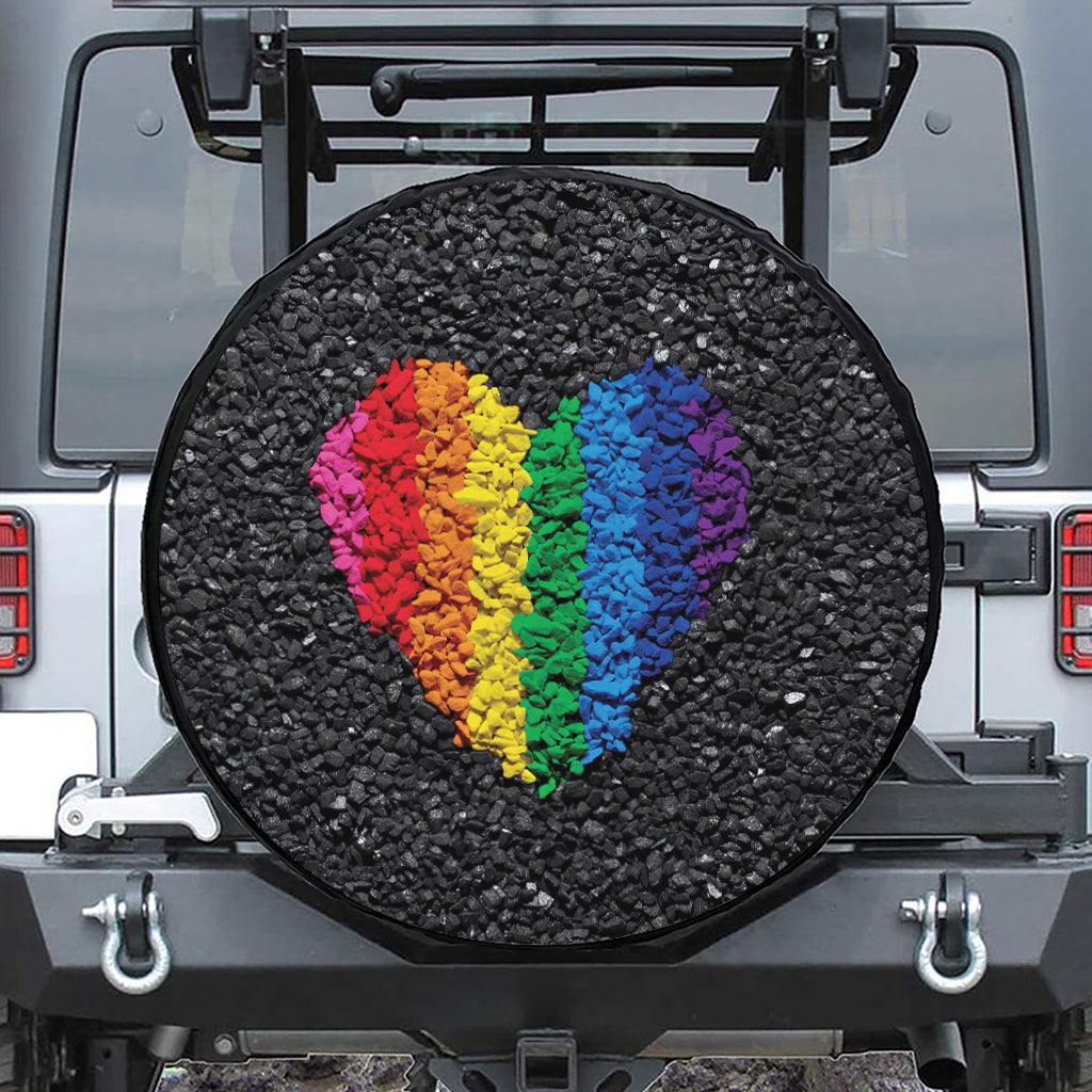 LGBT Pride Rainbow Heart Stones Print Leather Spare Tire Cover