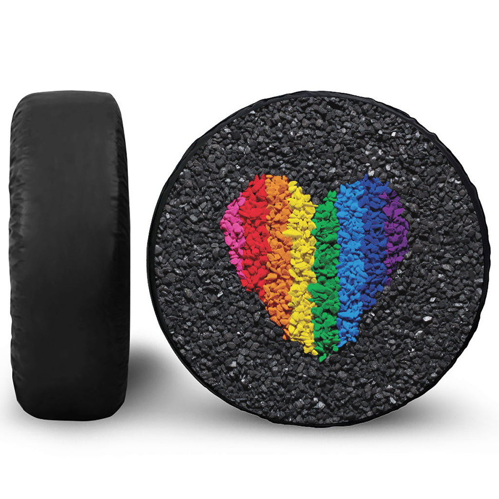 LGBT Pride Rainbow Heart Stones Print Leather Spare Tire Cover