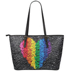 LGBT Pride Rainbow Heart Stones Print Leather Tote Bag