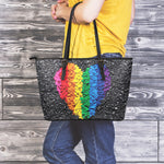 LGBT Pride Rainbow Heart Stones Print Leather Tote Bag