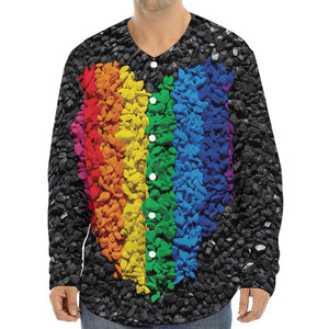 LGBT Pride Rainbow Heart Stones Print Long Sleeve Baseball Jersey