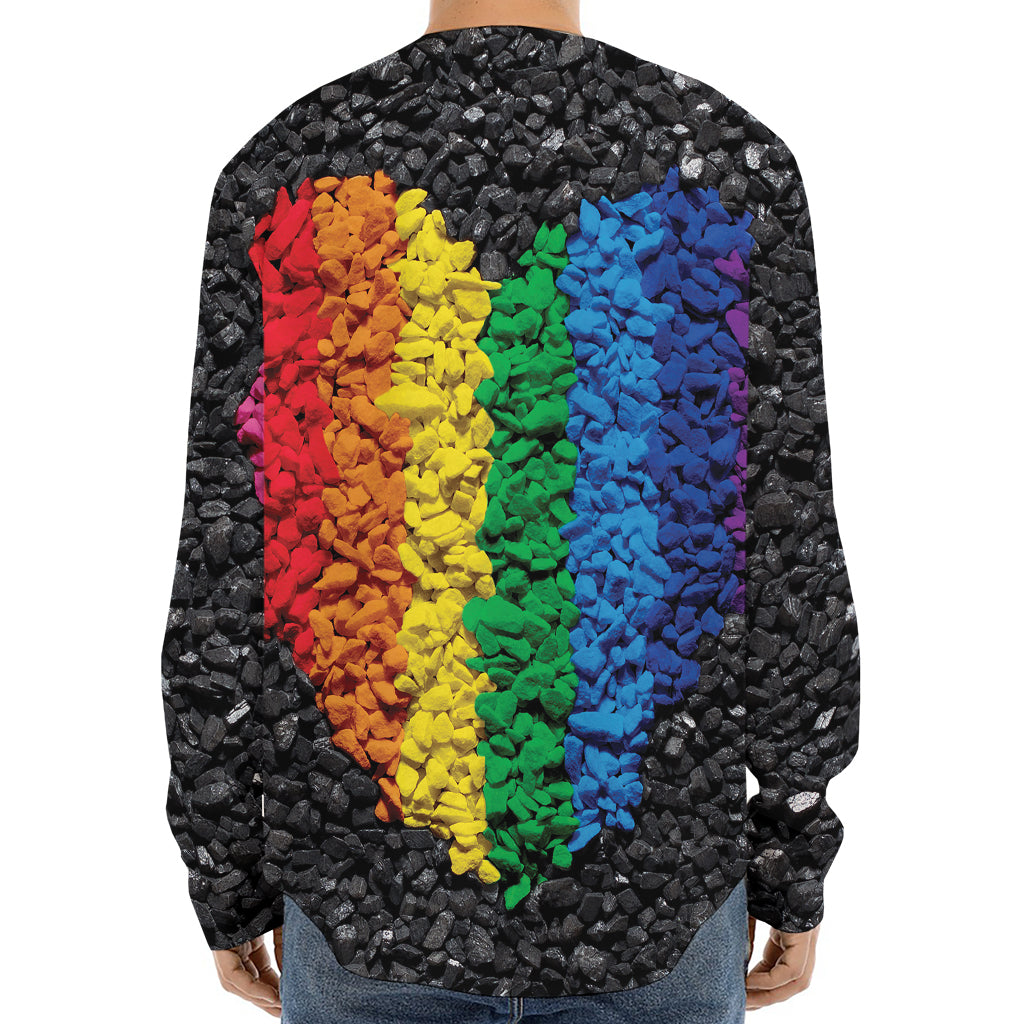 LGBT Pride Rainbow Heart Stones Print Long Sleeve Baseball Jersey