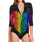 LGBT Pride Rainbow Heart Stones Print Long Sleeve Swimsuit