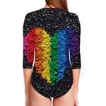 LGBT Pride Rainbow Heart Stones Print Long Sleeve Swimsuit