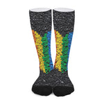 LGBT Pride Rainbow Heart Stones Print Long Socks