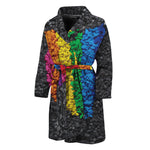 LGBT Pride Rainbow Heart Stones Print Men's Bathrobe
