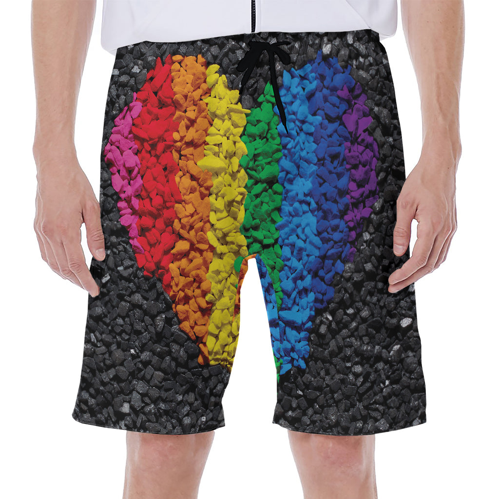 LGBT Pride Rainbow Heart Stones Print Men's Beach Shorts