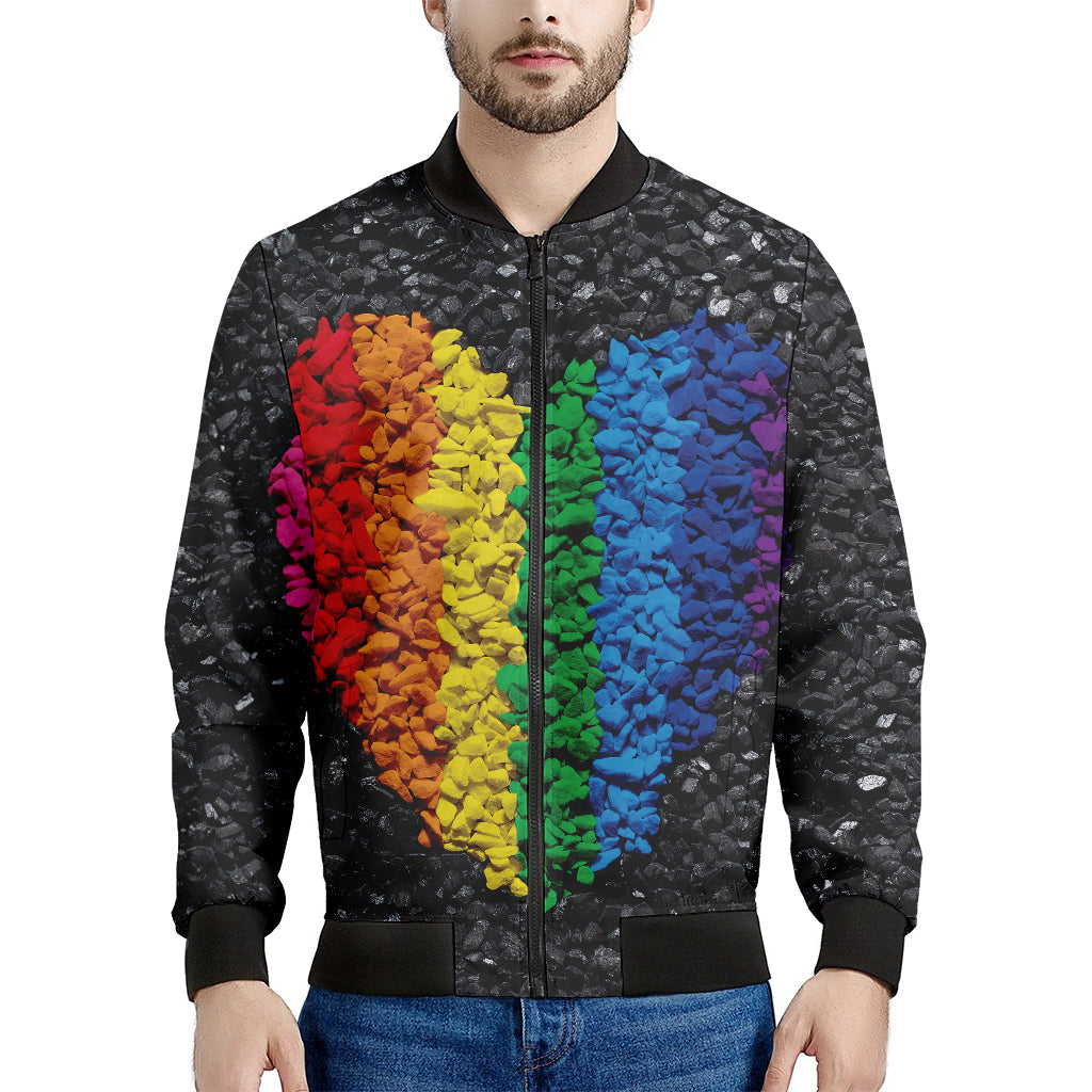 LGBT Pride Rainbow Heart Stones Print Men's Bomber Jacket