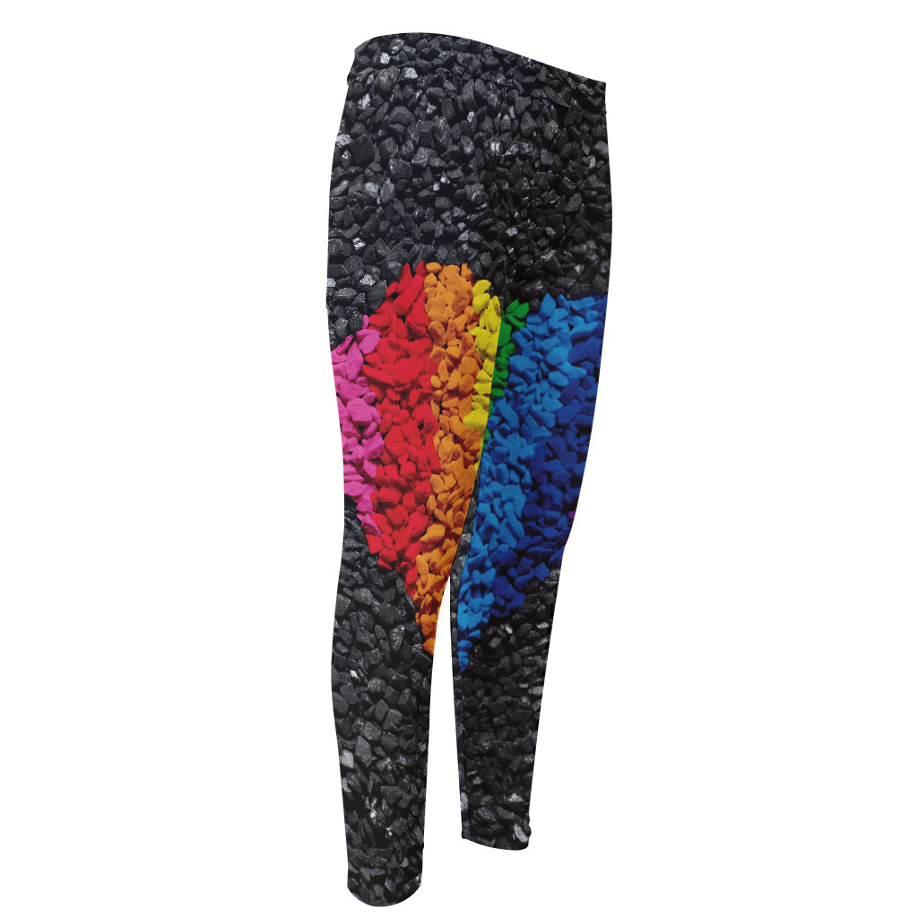 LGBT Pride Rainbow Heart Stones Print Men's Compression Pants