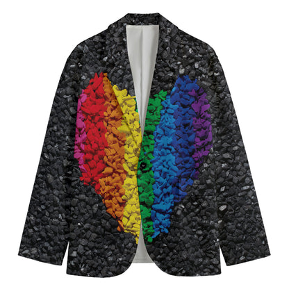 LGBT Pride Rainbow Heart Stones Print Men's Cotton Blazer