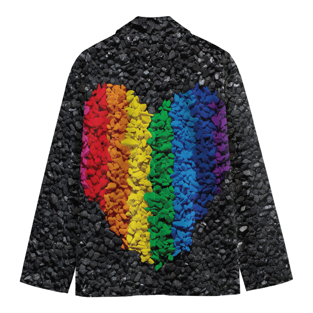 LGBT Pride Rainbow Heart Stones Print Men's Cotton Blazer