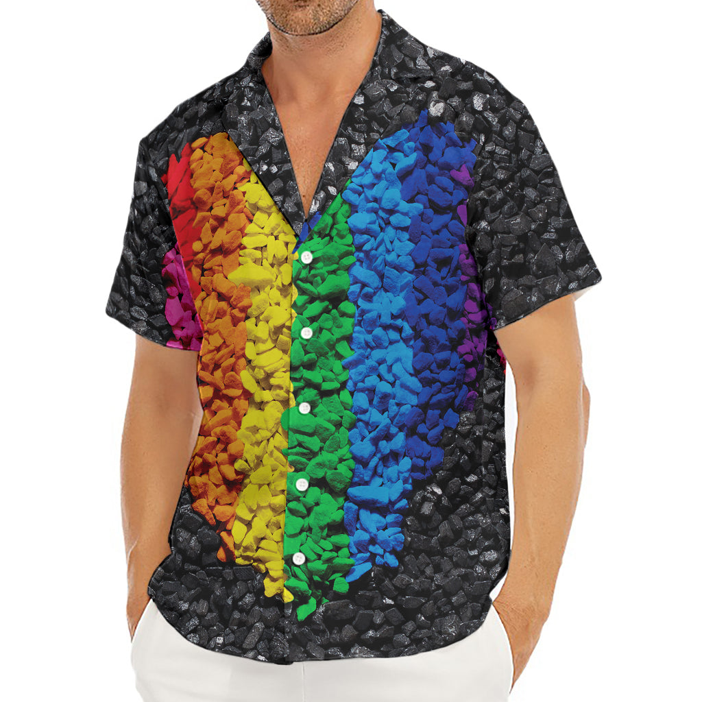 LGBT Pride Rainbow Heart Stones Print Men's Deep V-Neck Shirt