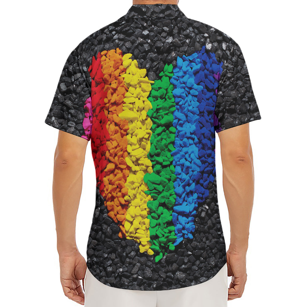LGBT Pride Rainbow Heart Stones Print Men's Deep V-Neck Shirt