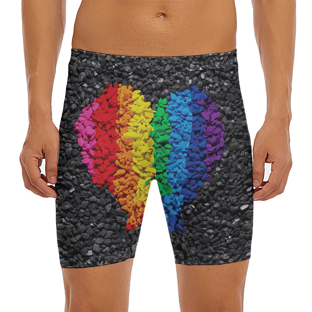 LGBT Pride Rainbow Heart Stones Print Men's Long Boxer Briefs