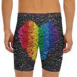 LGBT Pride Rainbow Heart Stones Print Men's Long Boxer Briefs