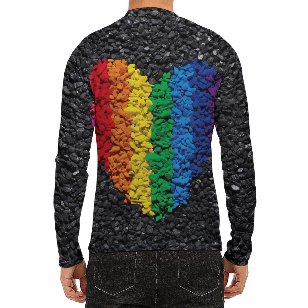 LGBT Pride Rainbow Heart Stones Print Men's Long Sleeve Rash Guard