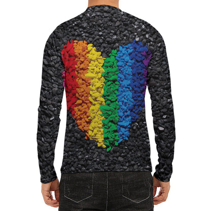 LGBT Pride Rainbow Heart Stones Print Men's Long Sleeve Rash Guard