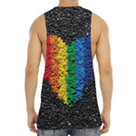 LGBT Pride Rainbow Heart Stones Print Men's Muscle Tank Top
