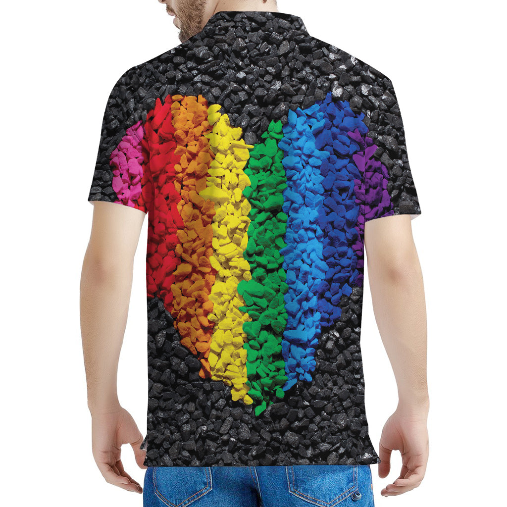 LGBT Pride Rainbow Heart Stones Print Men's Polo Shirt