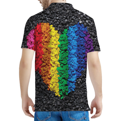 LGBT Pride Rainbow Heart Stones Print Men's Polo Shirt