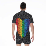 LGBT Pride Rainbow Heart Stones Print Men's Rompers
