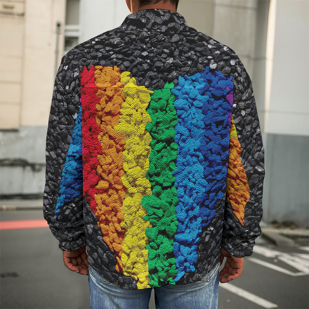 LGBT Pride Rainbow Heart Stones Print Men's Shirt Jacket