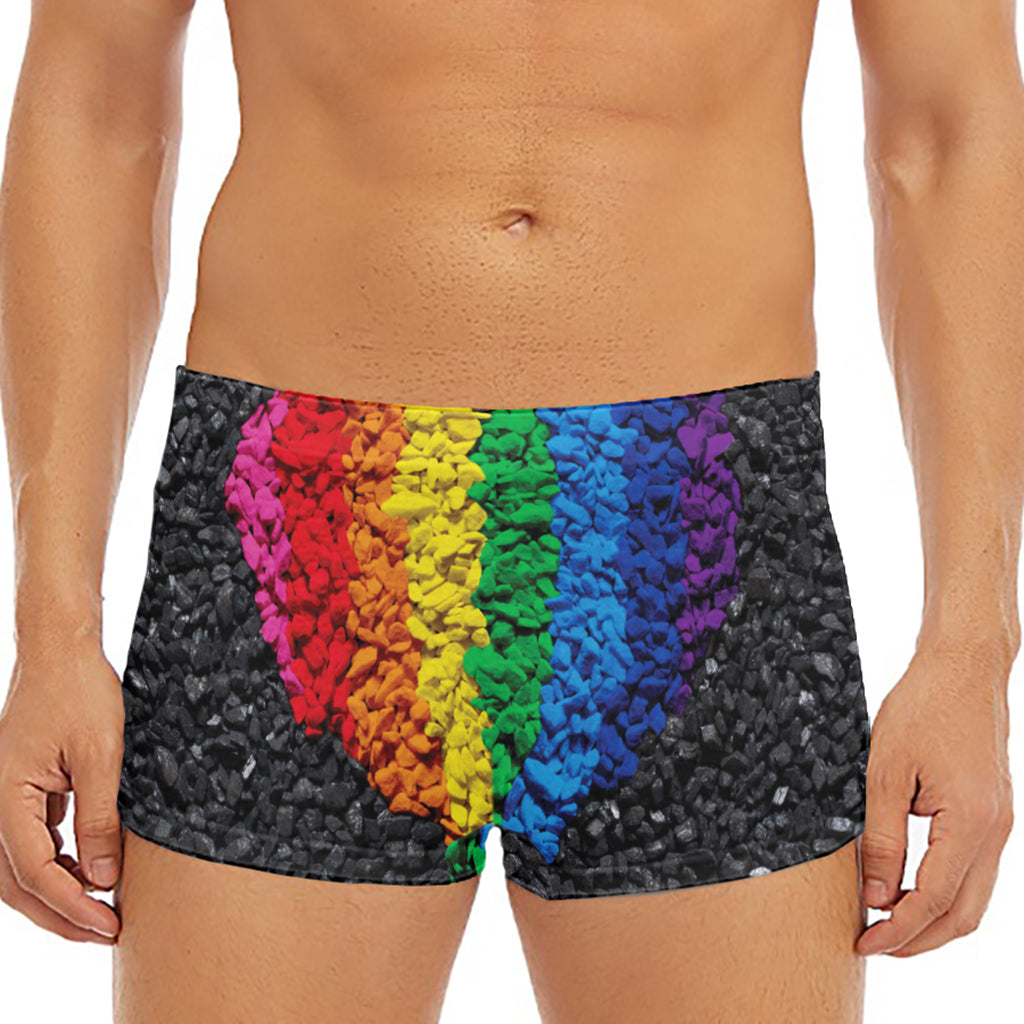 LGBT Pride Rainbow Heart Stones Print Men's Short Boxer Briefs