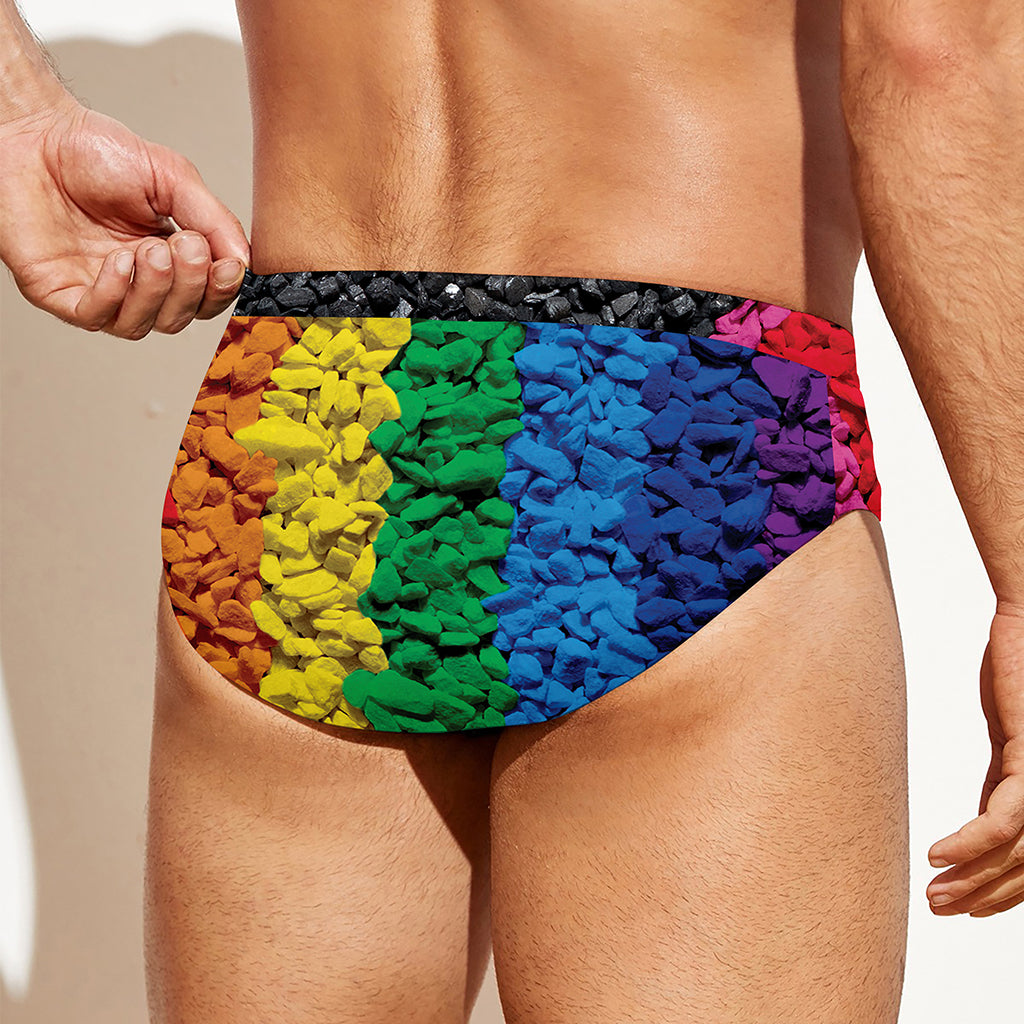LGBT Pride Rainbow Heart Stones Print Men's Swim Briefs