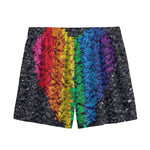 LGBT Pride Rainbow Heart Stones Print Mesh Shorts