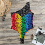 LGBT Pride Rainbow Heart Stones Print One Shoulder Bodysuit