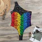 LGBT Pride Rainbow Heart Stones Print One Shoulder Bodysuit