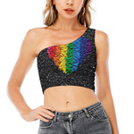 LGBT Pride Rainbow Heart Stones Print One Shoulder Crop Top