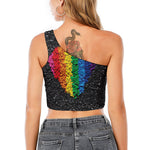 LGBT Pride Rainbow Heart Stones Print One Shoulder Crop Top