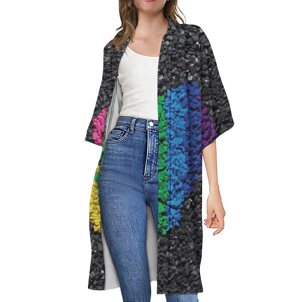 LGBT Pride Rainbow Heart Stones Print Open Front Beach Cover Up