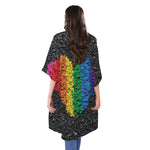 LGBT Pride Rainbow Heart Stones Print Open Front Beach Cover Up